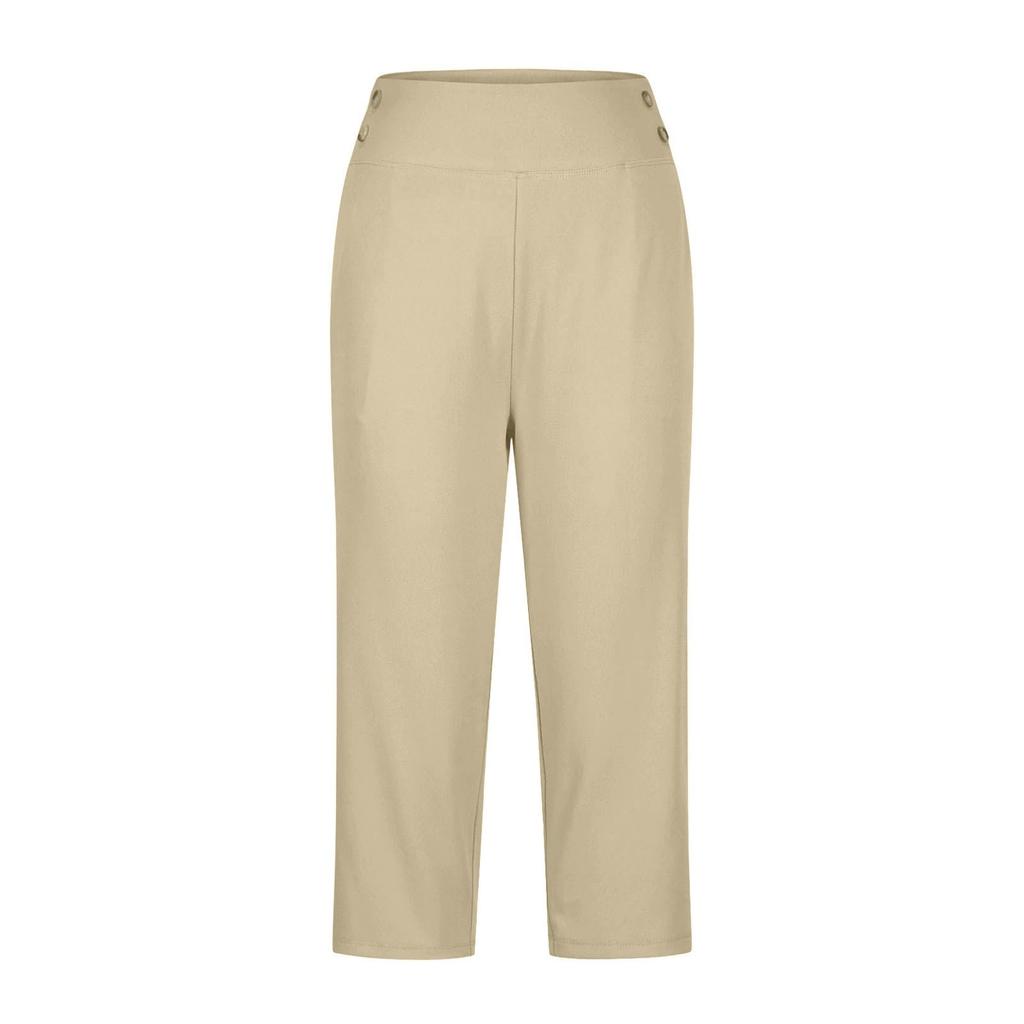 Pantalones de Moda para Mujer de Color Sólido con Bolsillos con Botones y Bajos Divididos Cintura Alta Deportes Yoga Casual Pantalones Recortados