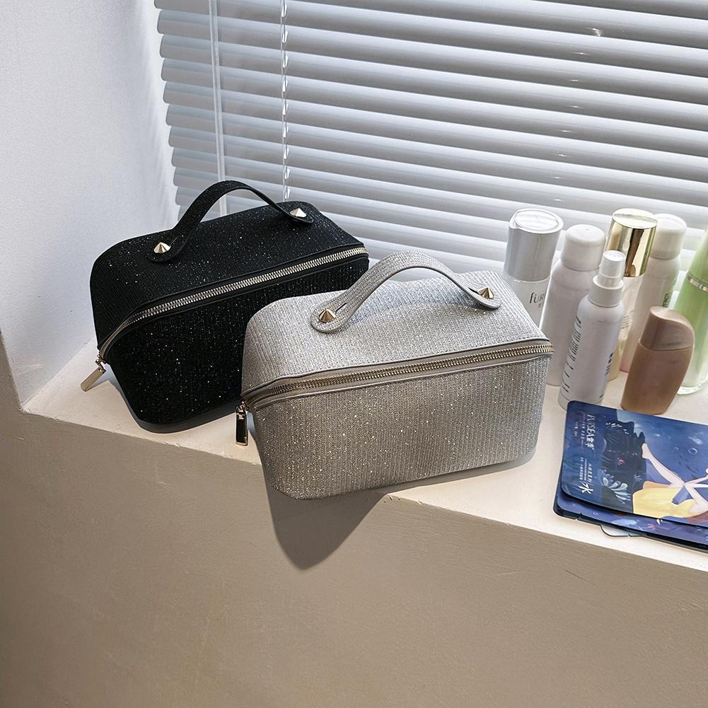 PU Makeup Bag Large Capacity Rhinestone Toiletry Bag Portable Women's Handheld Washing and Makeup Multi Functional Storage Bag