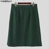 INCERUN Men High Waist Button Long Skirts Casual A-line Splits Kilt