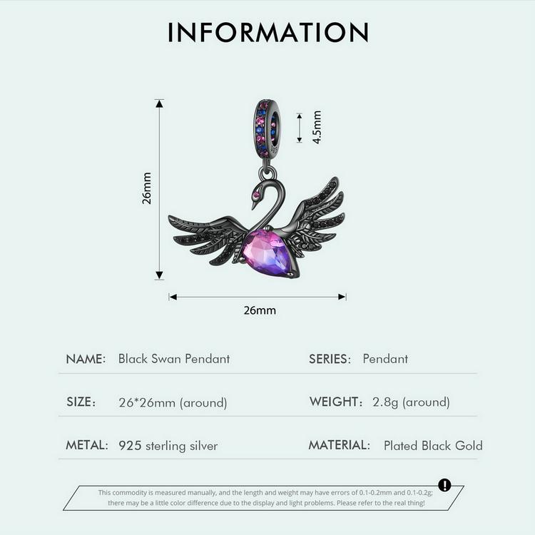 WOSTU 925 argint sterling 925 lebădă neagră agățat mărgele de mărgele placate cu aur negru pandantiv Breloc pentru femei brățară și colier bijuterii DIY