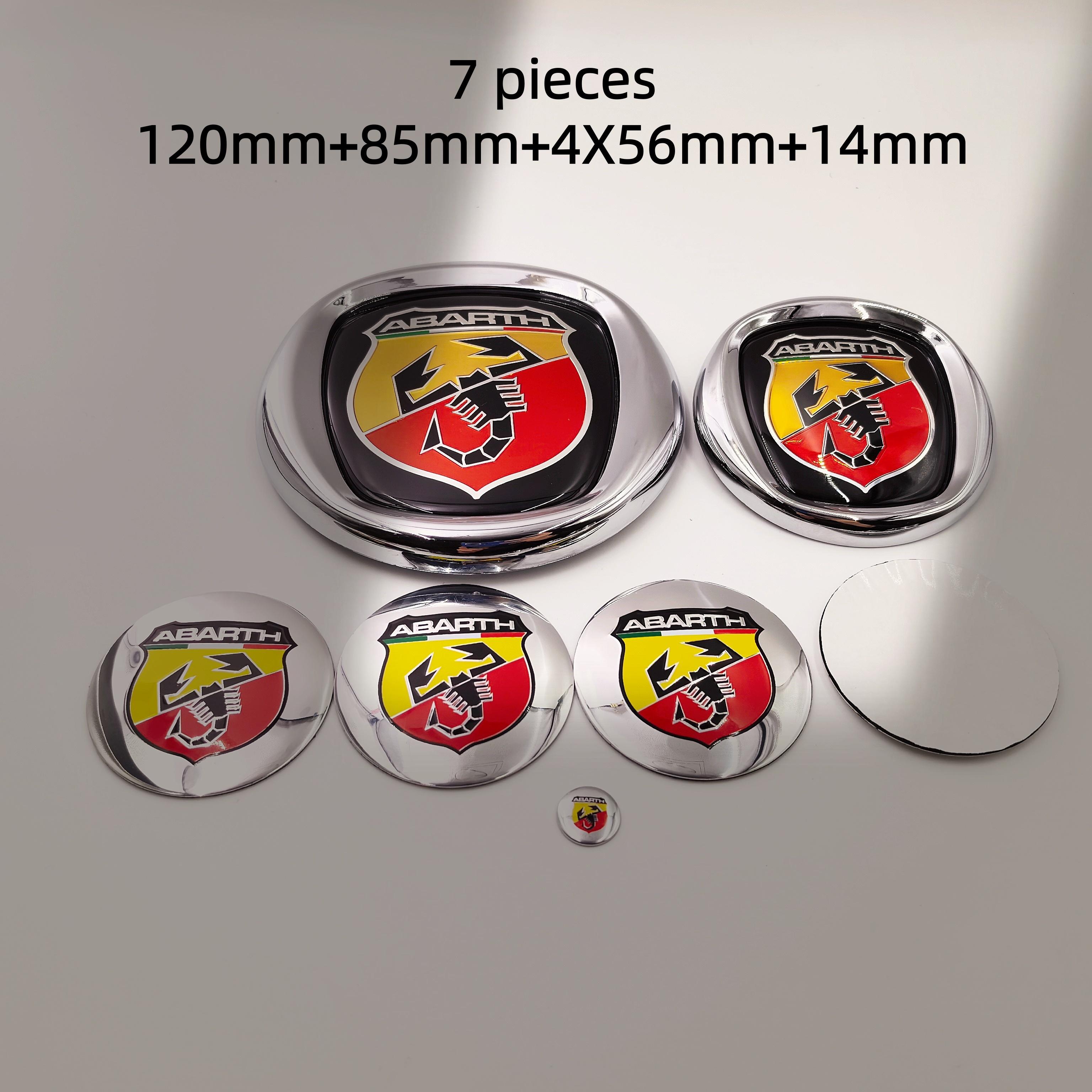 

7pcs Abarth Car Badge Set Front Hood Bonnet Rear Trunk Boot 85/95/100/120mm Wheel Hub Caps Center Caps 56/60mm 6cm
