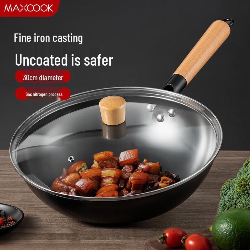 Meichu Carbonized Cast Iron Non-stick Wok 30cm