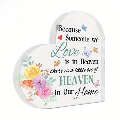 1pc Heart Shaped Acrylic Sign Table Decor - Memorial Gift for Loss of Loved One, 'Heaven In Our Home' Floral & Butterfly Design, Contemporary