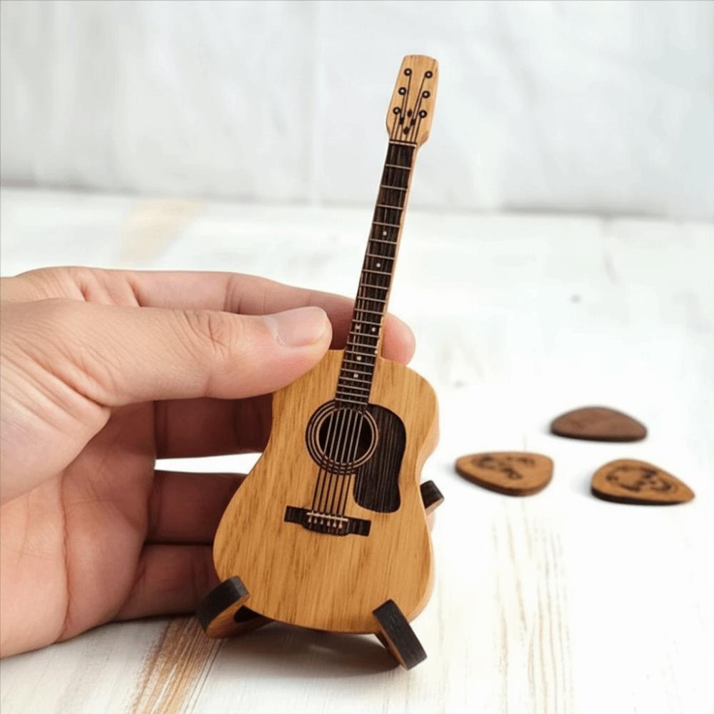 Wooden Material Guitar Pick Box Guitar Shape Portable Size Guitar Pick Holder Guitar Accessory Mini Design Guitar Pick Case