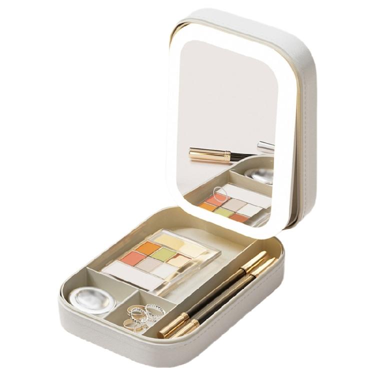 Versatile Travel Jewelry Organizers Box Travel Friendly Jewelry Holder With Adjustable LED Light Makeup Mirror For Girls белый
