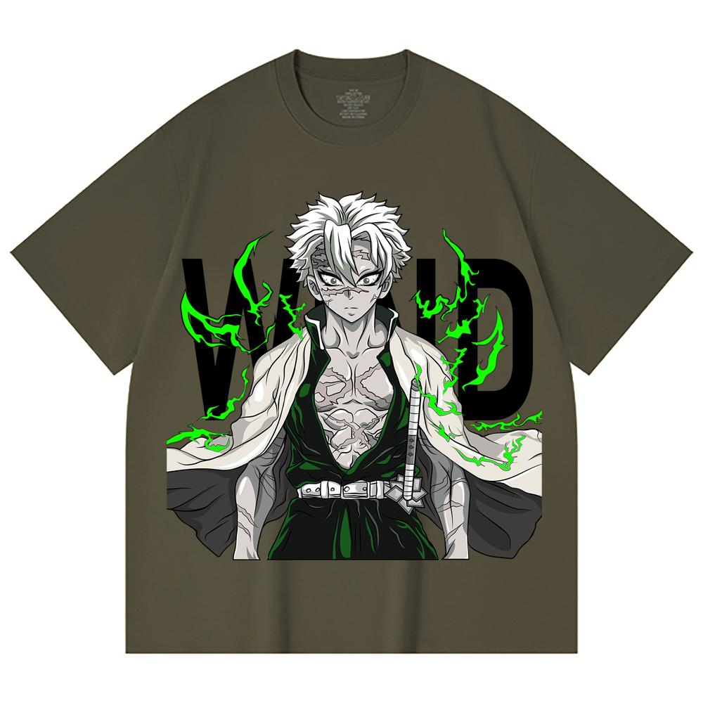 230 Gsm 100% Cotton Demon Slayer V115 Sanemi Print Unisex Heavy Cotton T Shirt