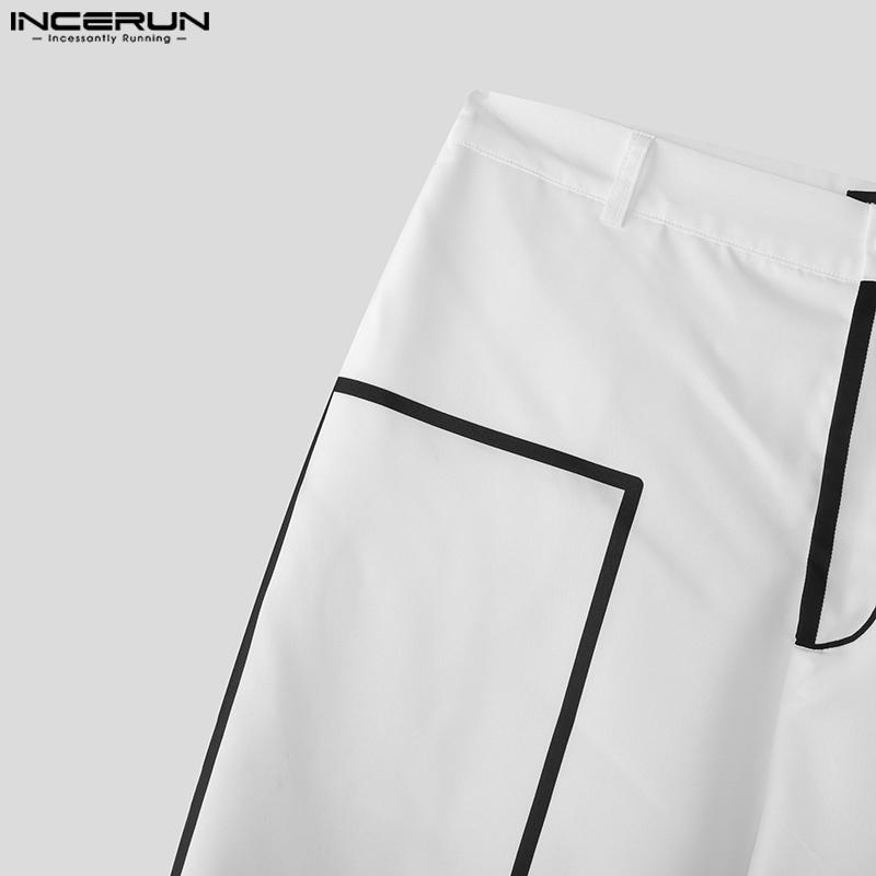 INCERUN Men Zip-up Waist Stitching Casual Long Wide Legs Pants Trousers