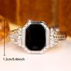 Retro Carved Signet Ring Silver Tone Black Stone Engraved Jewelry for Men Party