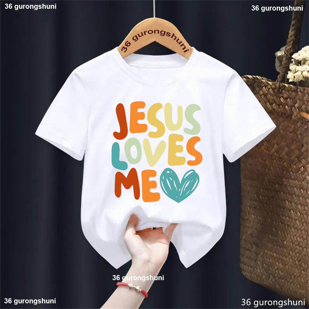 Lustiges Kawaii Kinderkleidung L Ich liebe Jesus Buchstaben bedrucktes T-Shirt Mädchen/Jungen Sommer Weiß/Schwarz/Rosa/Blau/Grau/Gelb T-Shirt