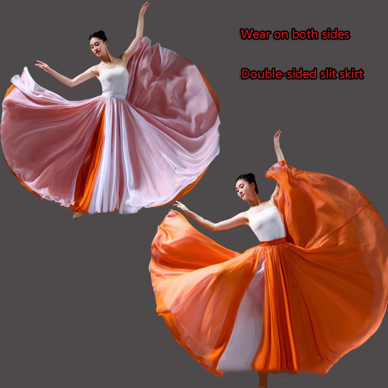 

Women Classical Half Skirt Modern Dance Training Skirt Elegant Double Chiffon Performance Swing Skirt Ethereal 720 Degree 85cm оранжевый