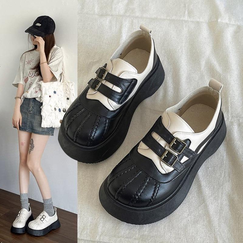 Women's Shoes 2025 New Designer Double Buckle Mary Jane Fashion Shoes Thick Sole Leather Shoes Ladies Comfort Anti Slip Loafers