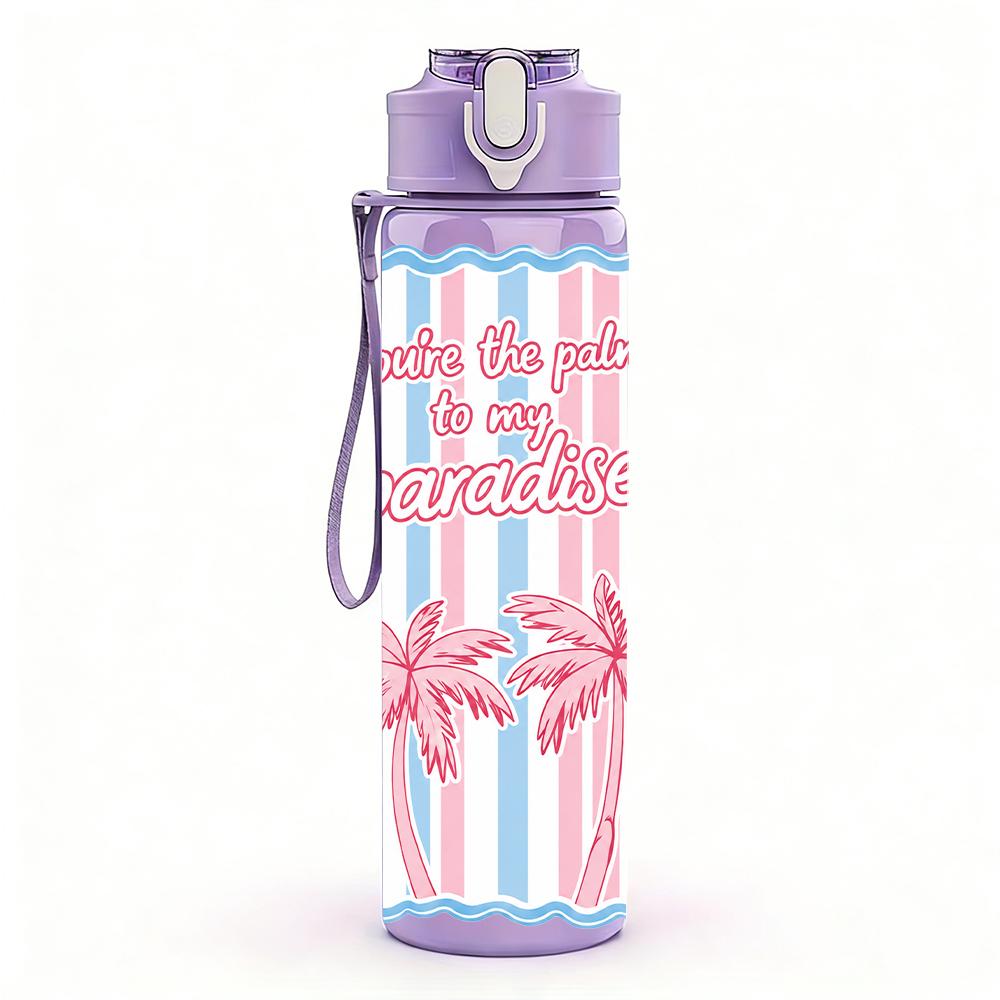 1PC Pink Stripe Bow Ribbon Graphic,750ml Color Plastic Sports Water Bottle,Leakproof Flip Straw Lid,Suitable for Sports Office Home Use