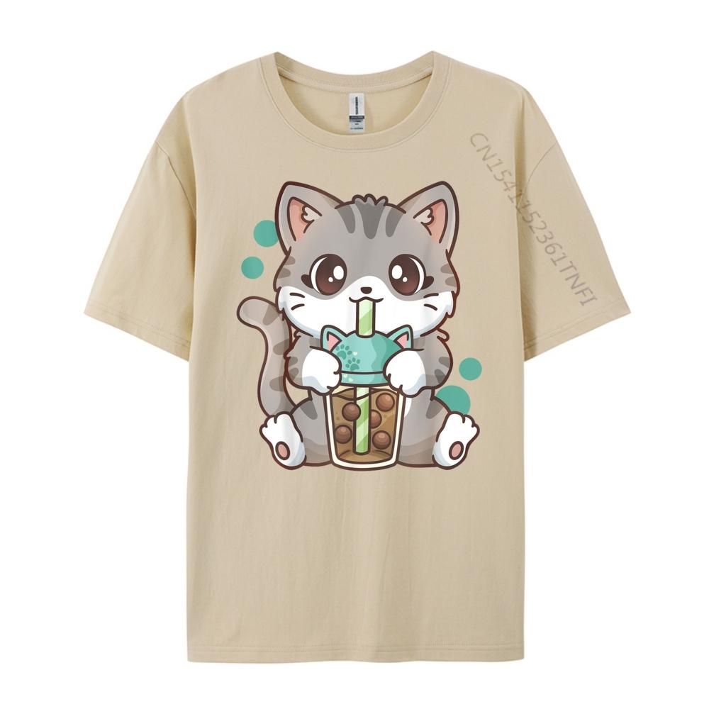 Boba Cat Bubble Tea Cat Kawaii Anime Girls Graphic T Shirts Unisex Oversized Camiseta Masculina Holidays