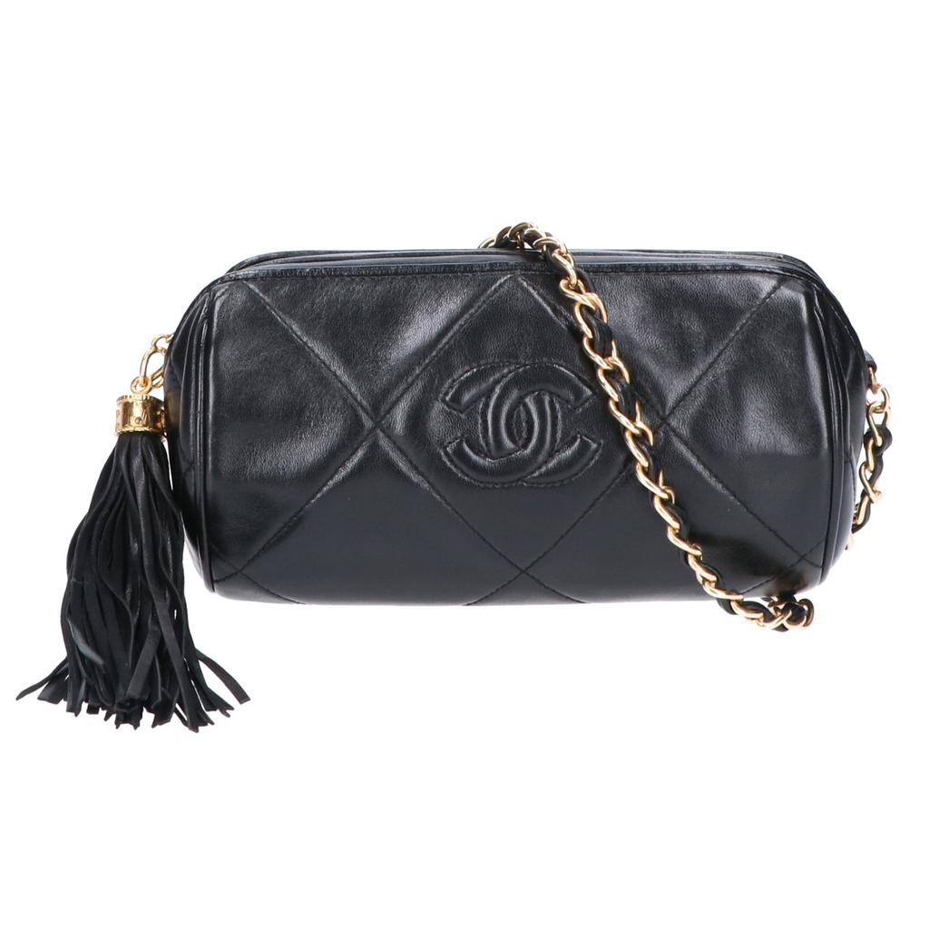Chanel 0 Series Quilted Leather CC Logo Fringe Chain Shoulder Bag Black/GDHardwareUsed