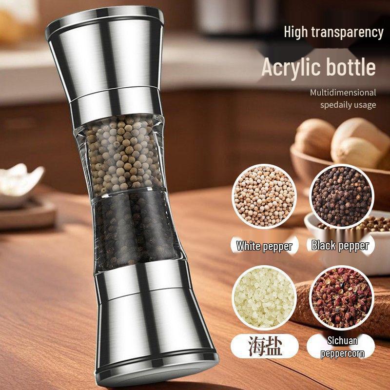 Dual Head Stainless Steel Manual Pepper Grinder: Multi-functional 2-in-1 for Pepper and Spice Grinding.