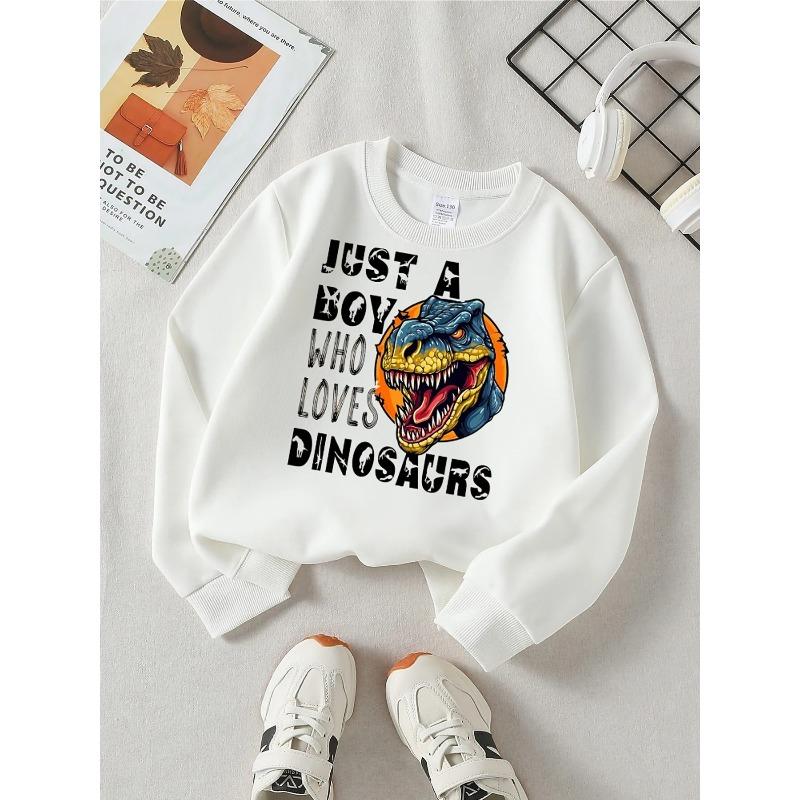 Kids Crewneck Sweatshirt, Dinosaur Boy Loves Dinosaurs Print,Daily Casual Top for Spring & Autumn