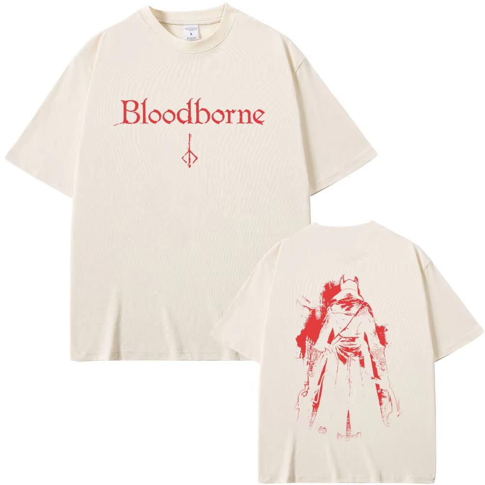 Game Bloodborne Horror Hunter Merch T-shirts Men Women Gothic Rock Oversized T Shirts Male Vintage T-shirt 90s