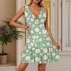 Women's Summer Dress V Neck Sleeveless Casual Floral Print Hem Pleated Dress