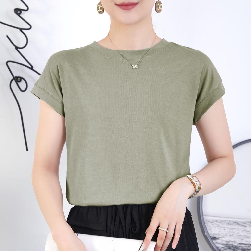Dámské tričko Douyin s kulatým výstřihem a netopýřím rukávem - jednobarevné, ležérní, volný střih s krátkým rukávem