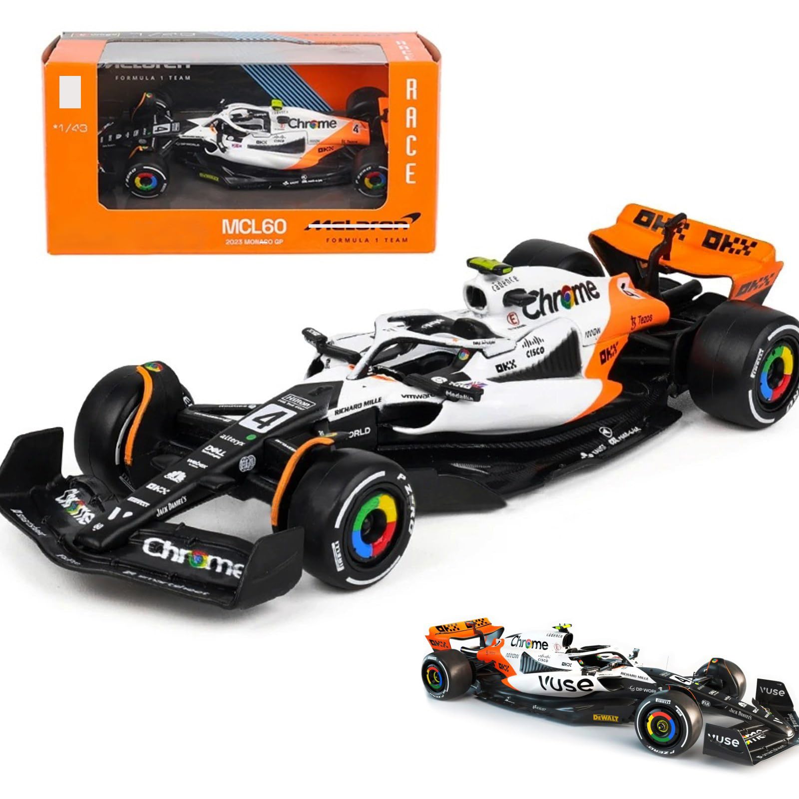 

HTLNUZD New Buargo Land Alloy Car Monaco Grand Prix Miniature Diecast Model Triple Crown Vehicle Collection Gift 1/43 MCL60#4 (Color Box)