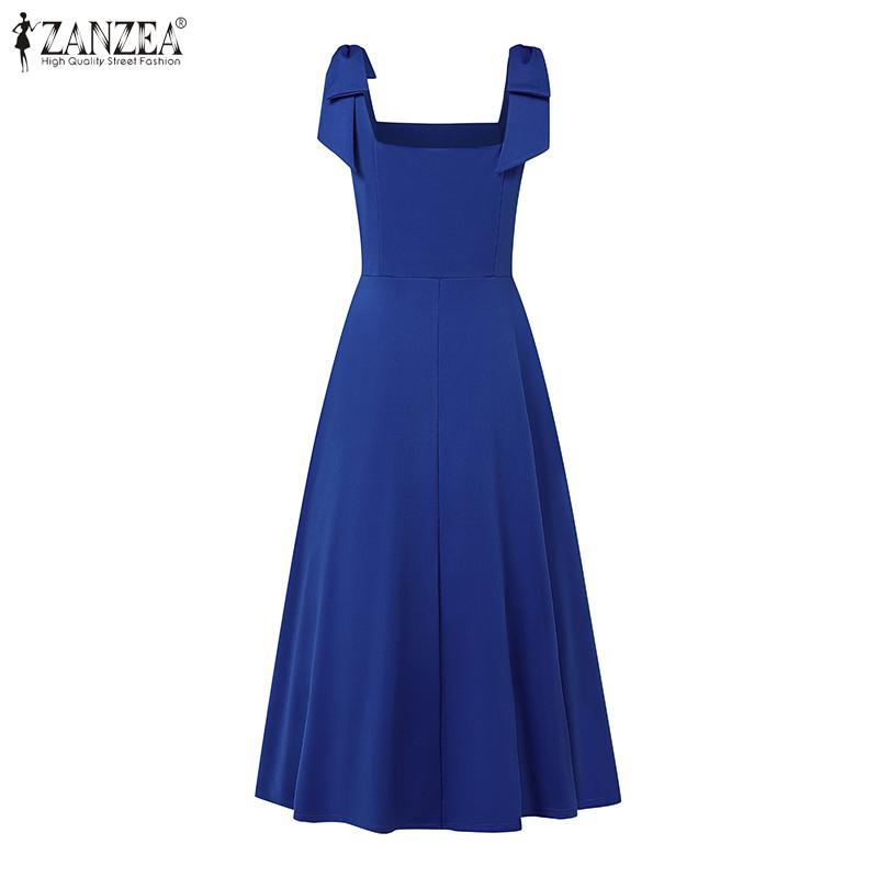 ZANZEA Dámské vintage pletené šaty s čtvercovým výstřihem do pasu bez rukávů