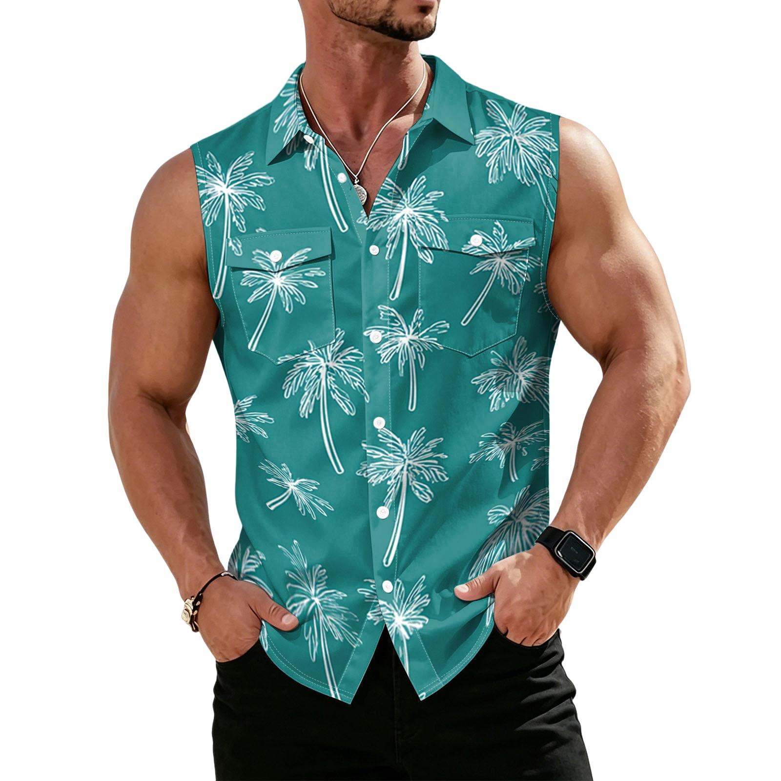 Men s Workwear Lapel Button-Down Vest Shirt - Lightweight Sleeveless Top L темно-зеленого