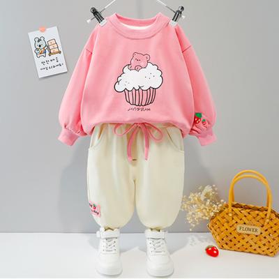 Girls Spring and Autumn Cute and Comfortable Sportswear Suit Middle and Large Children Long Sleeve Round Neck Sweatshirt + Long Pants Two Piece Set