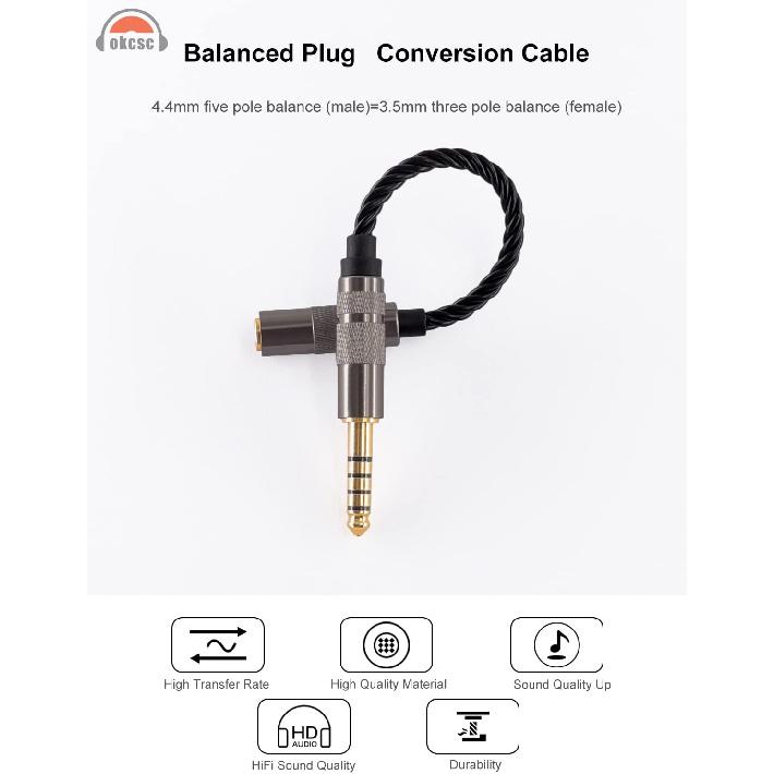 Okcsc Headphone Adapter 4.4mm Male To 3.5mm Female Adapter for 3.5mm Cable Connected To Balanced 4.4mm Player Device High Stereo Audio Converter OFC