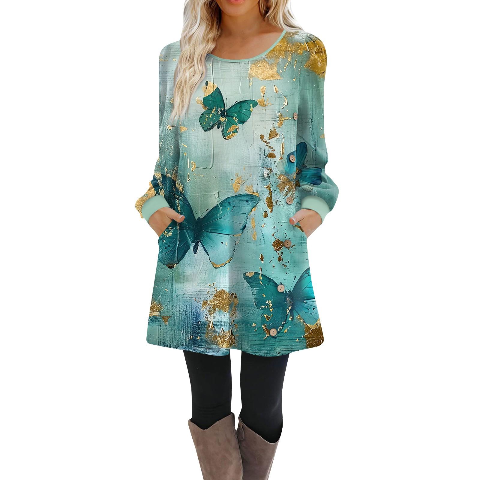 

Женское платье-трапеция с длинным рукавом, повседневное платье-пуловер свободного кроя на пуговицах с карманами XXXL бирюзовый