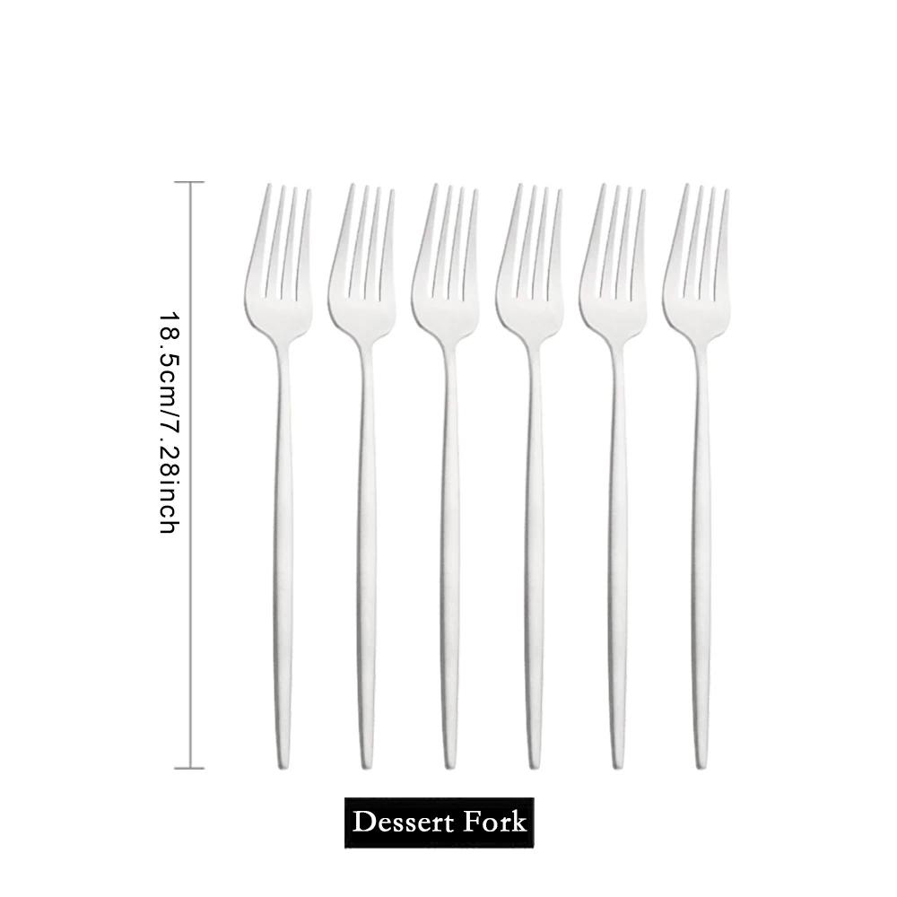 6Pcs Silver Tableware Set Knife Fork Long Handle Spoon Dinnerware Dessert Flatware Matte Cutlery Stainless Steel Silverware