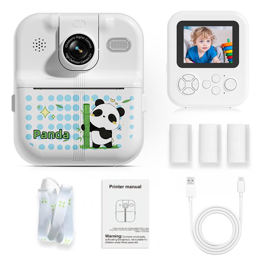 

P02 2.4 Inch Instant Print Camera Cartoon Animal Pattern Flip Lens HD Camera for Kids with 32GB Card+Card Reader White