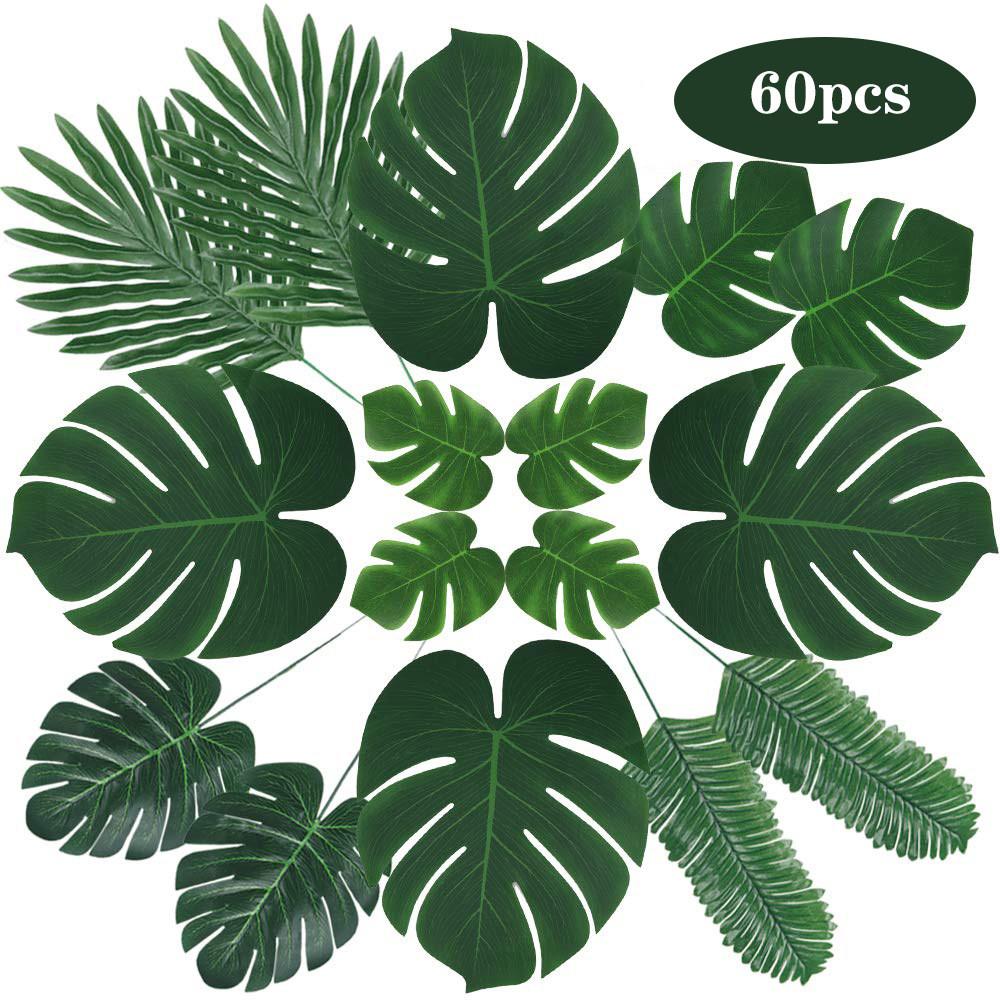 Tropical Plant Decor Set With Artificial Palm Leaves For Hawaii Jungle Party Supplies