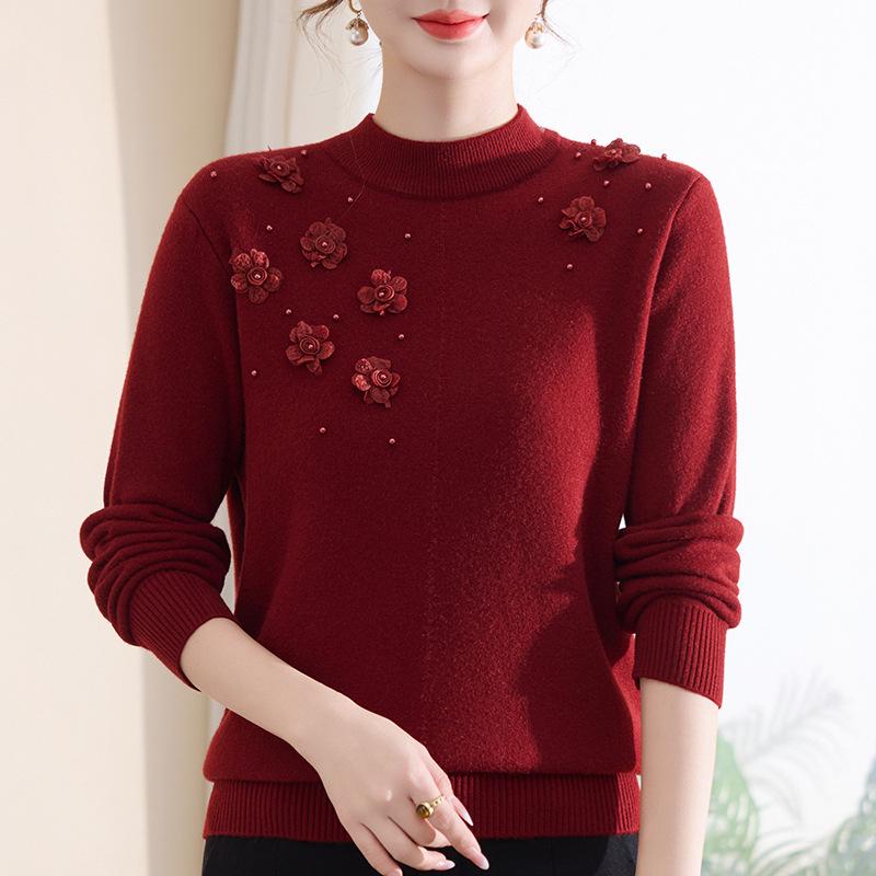 

Stylish Winter Knit Sweater for Women 50+ - Velvet-Lined, Warm Base Layer Top 2XL [105-120 jin]