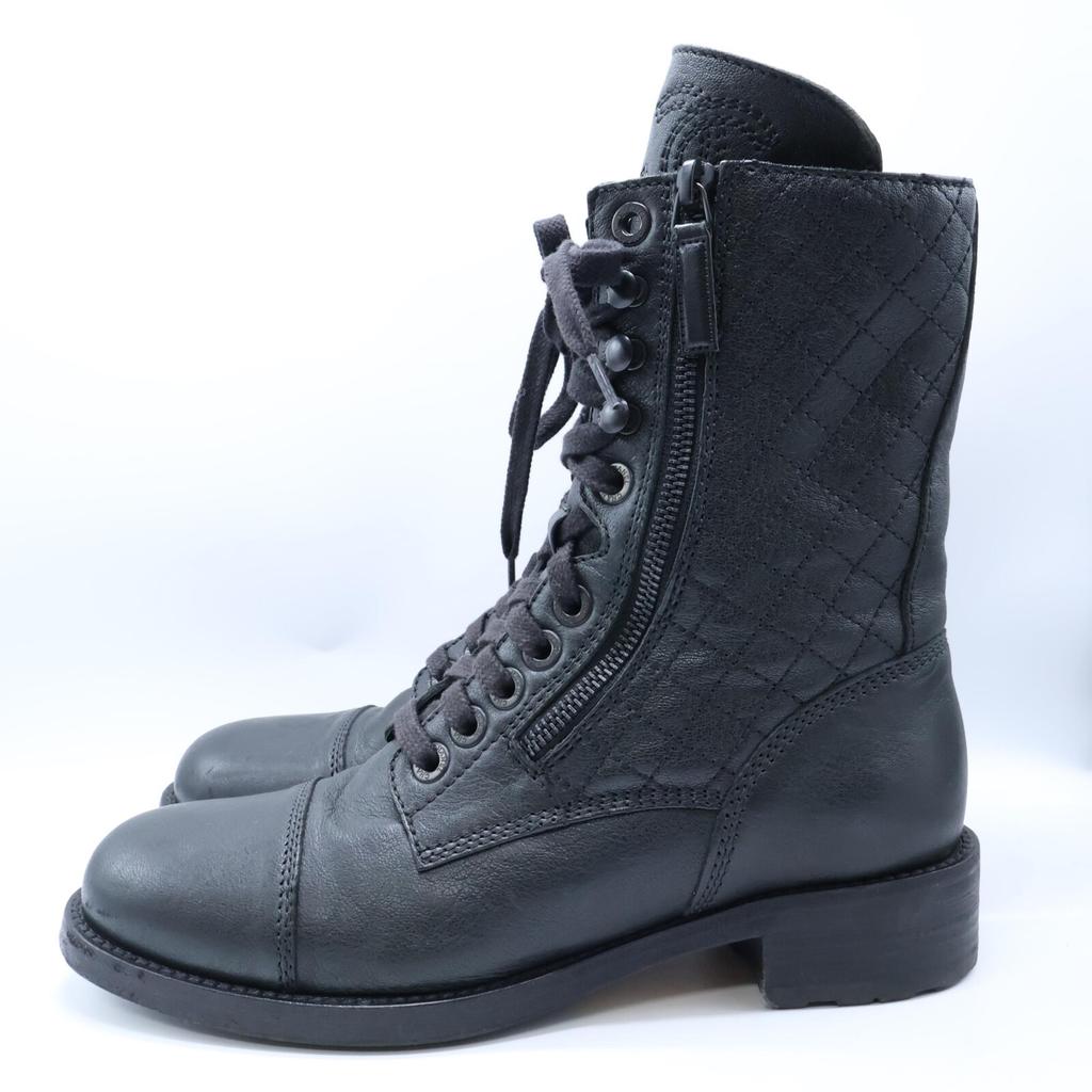 CHANEL G29324 CC Logos Matelasse Zip Design Lace-Up Leather Short Boots shoes 39 blackUsed