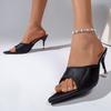 Women's Pointed Toe Black High Heel Sandals Summer  Elegant Silk Thin Heels Sandals Woman Plus Sice 43 Ladies Party Shoes