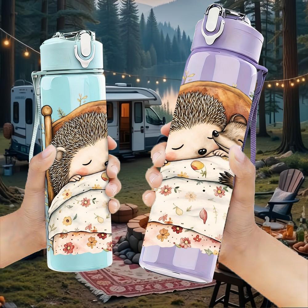 1PC Sleepy Girl Bed Scene 750ml Color Plastic Sports Water Bottle Leakproof Flip Straw Lid Suitable for Sports Office Home Use