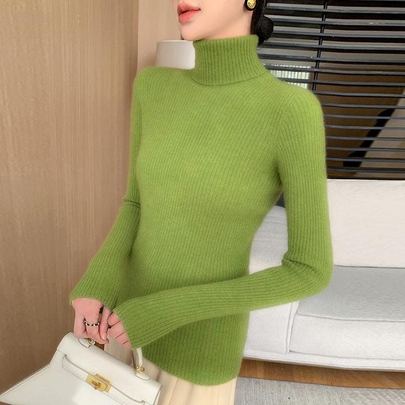 Women's Cashmere Ribbed High Neck Sweater - Seamless, Slimming, Versatile Knitwear for Autumn/Winter