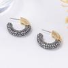 Exquisite High-end Temperament Bright Convex Half-ring Rhinestone Stud Earrings Versatile Winter Hot-selling Jewelry