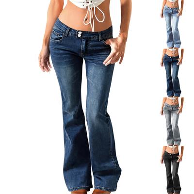 Dames wijde pijpen jeans Lage rechte stretch jeans met zakken