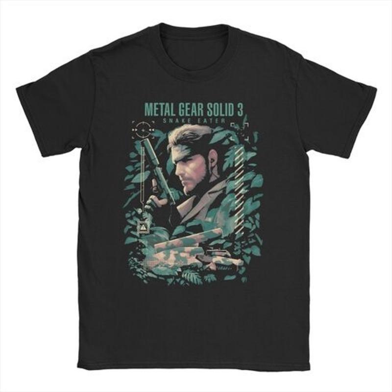 Herren Damen MGS1 Solid Snake Spiel T-Shirt Metal Gear Baumwolle Oberteile Lustige Kurzarm Rundhals T-Shirts Klassische T-Shirts
