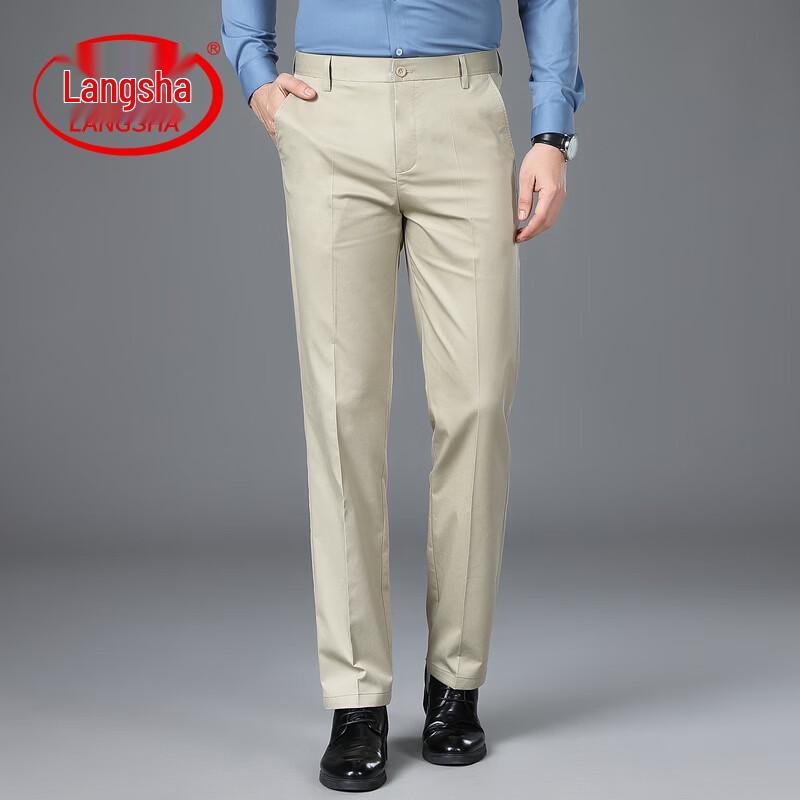 

LangSha Men s Wrinkle-Free Straight-Fit Casual Business Pants 31