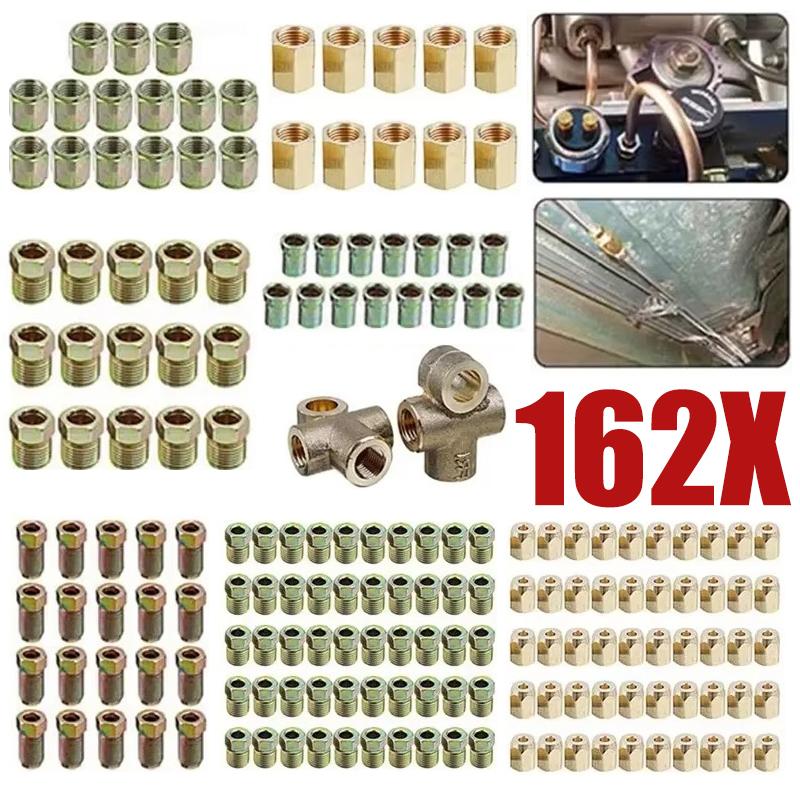 

162X Brake Line Fittings Kit Male Female Nuts Screw 3 Way 10mmx1mm 24 TPI UNF Metric Nuts 3/8 7/16 Brake Hose Pipe Connectors