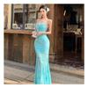 Lace splicing suspender dress women's summer vacation style slim fishtail skirt waist mesh skirt hip-wrapped long dress