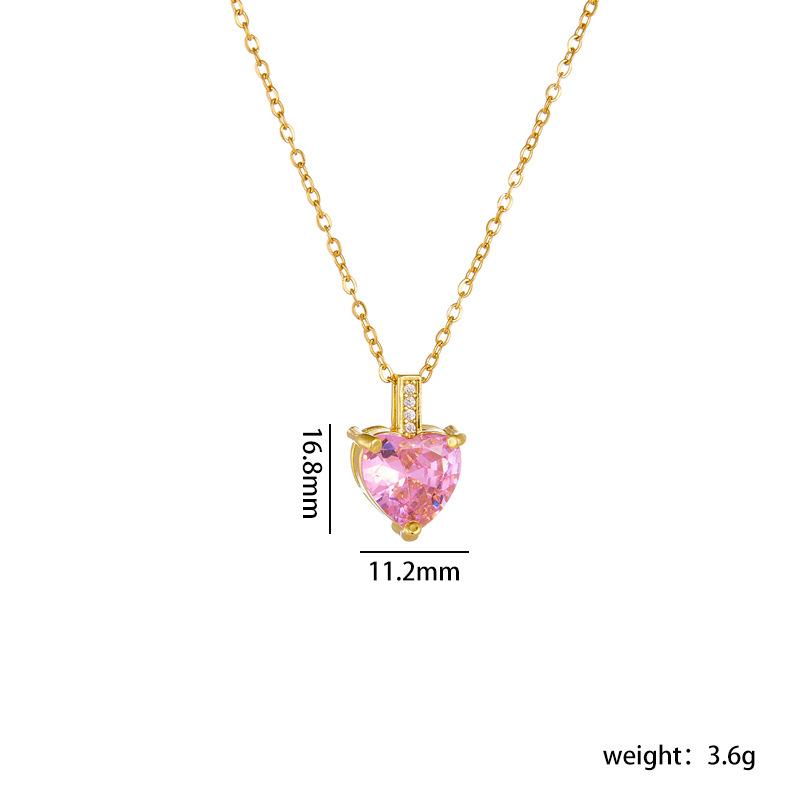 Stainless Steel Chain Simple Colorful Zircon Love Heart Pendant Necklaces for Women Girls Sweet Romantic Jewelry Gifts for Lover