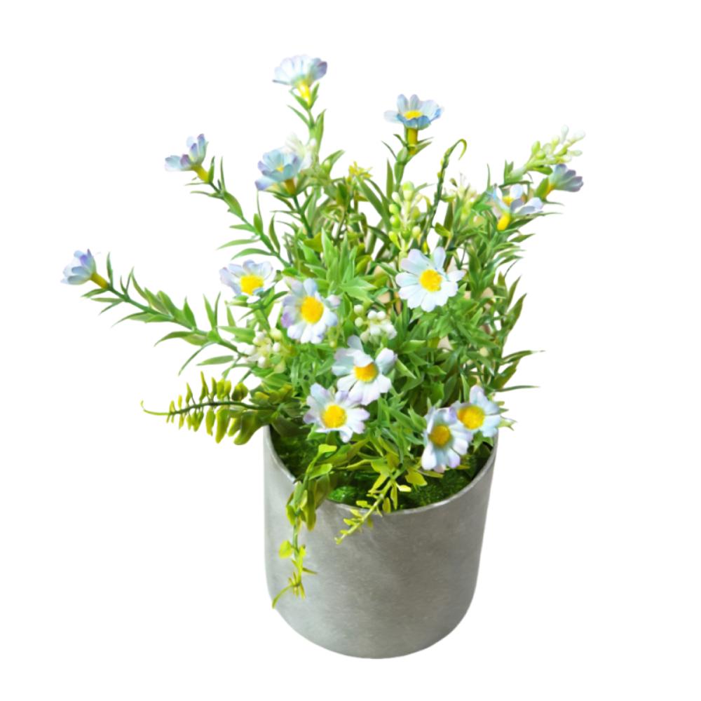 Realistic Artificial Daisy Potted Lifelike Real Touch Faux Flower Potted with Flowerpot Handmade Simulation Green Plant Bonsai