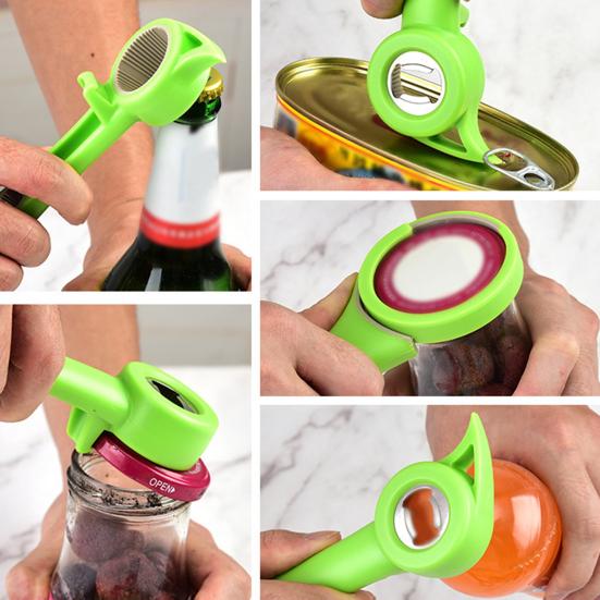 Bottle Opener High Hardness Reusable Ergonomic Handle Comfortable Grip Multifunctional Save Labor Stainless-Steel 6-in-1 Manual Opener Can