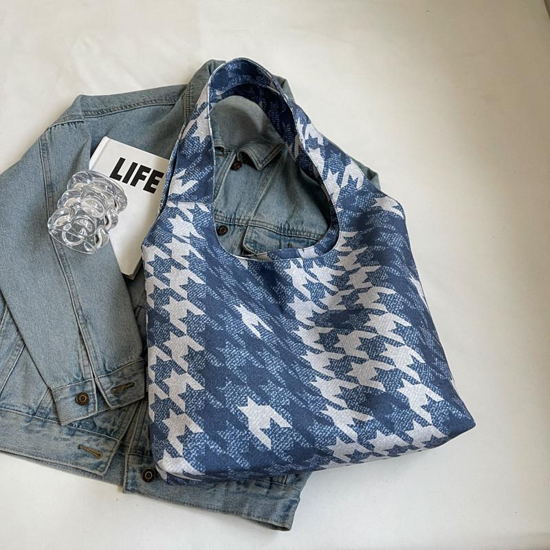 Large Checkered Canvas Tote Bag With Retro White Brown And Plaid Pink Design Street Style Chic