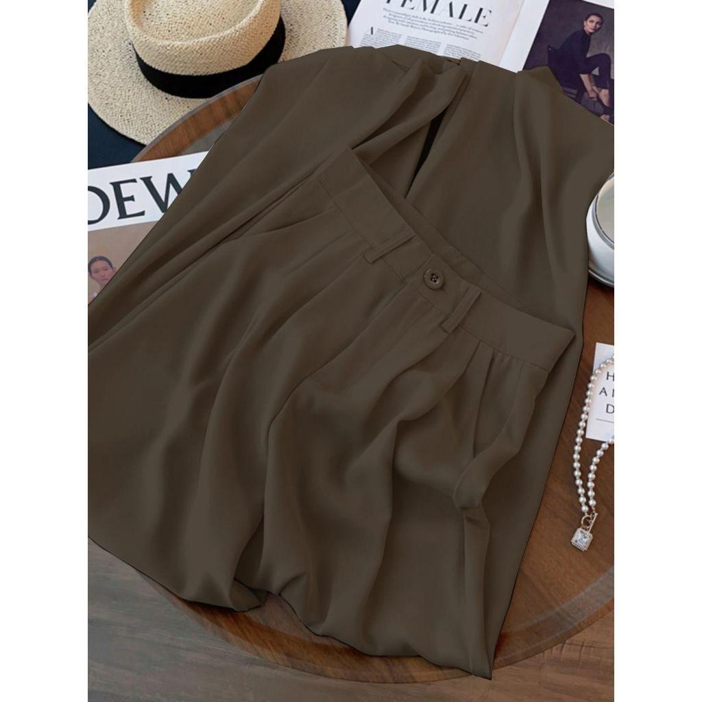 Women's Floor-Length Wide-Leg Pants, Spring/Summer 2026, High-Waisted, Loose Fit, Versatile for Petite Figures, Lightweight, Casual.