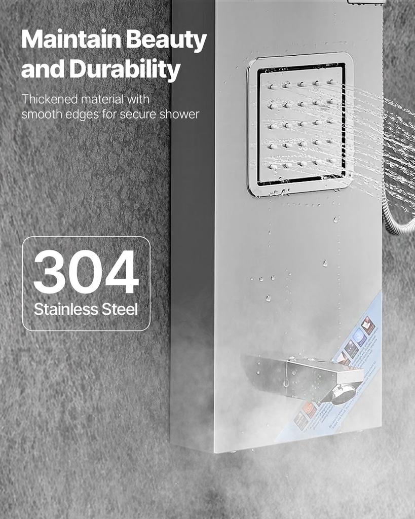 VEVOR Shower Panel Tower System with Rainfall Waterfall Shower Head, 53 in Brushed Stainless Steel Shower Column, 5-Function Faucet