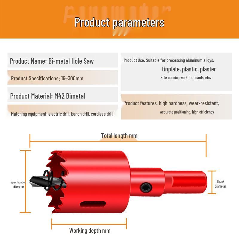 M42 Bi-metal Hole Saw for Wood, Metal, Gypsum, Plastic, and Iron Drilling